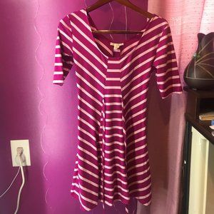Woman's dark pink/purple and white striped stretchy casual dress